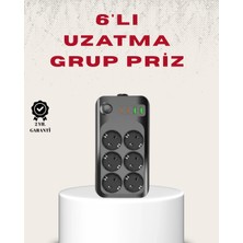 Shopwave 6’lı Grup Priz Termal Korumalı USB Type-C Çoklu Priz 2 Metre Kablo