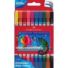 Faber-Castell Çift Uçlu Keçeli Kalem, Simli,10'lu,Dayanıklı ve Parlak Renkler,Su Bazlı Mürekkep