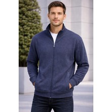 İnce Moda Giyim Erkek Lacivert Dik Yaka Fermuarlı Triko Sweatshirt