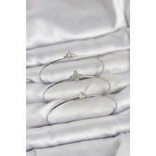 Dekofon Zirkon Taşlı Gümüş Renk Yonca Model 3'lü Kadın Bileklik Kombini