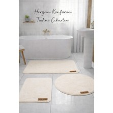 Flow Home 3’lü Peluş Banyo Paspası Kaymaz Tabanlı Yıkanabilir Lüks Yumuşak Klozet Takımı Krem Su Emici Halı