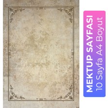 Organik Yolda Kahverengi Retro Çerçeve Detaylı Mektup Kağıdı (10 Adet A4 Boyut)