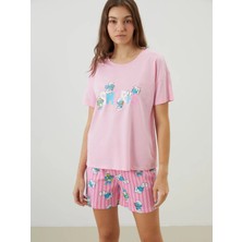 Lc Waikiki Yeni Sezon Şirinler Baskılı Kadın Şortlu Pijama Takımı