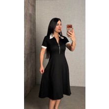Nidam Butik Kadın Polo Yaka Fermuar Detaylı Modal Midi Elbise
