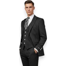 HERMOSE Sartorial | Onyx Siyah Çizgili Yelekli Takım Elbise