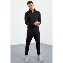 Tommy Life Siyah Dik Yaka Fermuarlı Standart Kalıp Manşetli Erkek Eşofman Takım - 85160