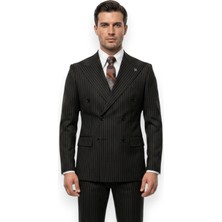 HERMOSE Sartorial | Onyx Siyah Terakota Çizgili Kruvaze Takım Elbise