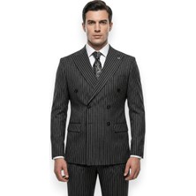 HERMOSE Sartorial | Onyx Siyah Kruvaze Çizgili Takım Elbise