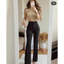 La Mode Istanbul Kadın Yüksek Bel Ispanyol Paça Atlas Kumaş Pantolon