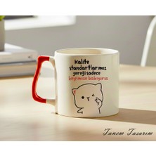 Tanem Kırmızı Kulp - Lüks Kupa Kahve Çay Fincanı Hediye Kupa Ofis ve Ev Için Dekoratif Şık Bardak