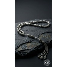 Roza Silver 925 Ayar Kapsül Kesim 3 Kamçılı Püskül Orta Boy Zırh Işlemeli Otantik Gümüş Tesbih