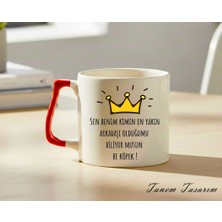 Tanem Kırmızı Kulp - Lüks Kupa Kahve Çay Fincanı Hediye Kupa Ofis ve Ev Için Dekoratif Şık Bardak