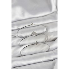 Mercansa Zirkon Taşlı Gümüş Renk Yonca Tasarım 3'lü Kadın Bileklik Kombini