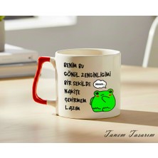 Tanem Kırmızı Kulp - Lüks Kupa Kahve Çay Fincanı Hediye Kupa Ofis ve Ev Için Dekoratif Şık Bardak