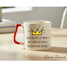 Tanem Kırmızı Kulp - Lüks Kupa Kahve Çay Fincanı Hediye Kupa Ofis ve Ev Için Dekoratif Şık Bardak