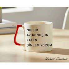 Tanem Kırmızı Kulp - Lüks Kupa Kahve Çay Fincanı Hediye Kupa Ofis ve Ev Için Dekoratif Şık Bardak