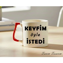 Tanem Kırmızı Kulp - Lüks Kupa Kahve Çay Fincanı Hediye Kupa Ofis ve Ev Için Dekoratif Şık Bardak