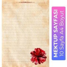 Organik Yolda Kırmızı Sulu Boya Gül Detaylı Mektup Kağıdı (10 Adet A4 Boyut)