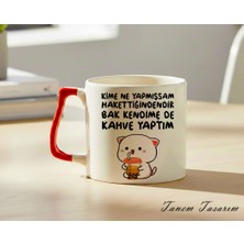 Tanem Kırmızı Kulp - Lüks Kupa Kahve Çay Fincanı Hediye Kupa Ofis ve Ev Için Dekoratif Şık Bardak