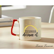 Tanem Kırmızı Kulp - Lüks Kupa Kahve Çay Fincanı Hediye Kupa Ofis ve Ev Için Dekoratif Şık Bardak