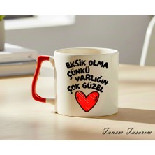 Tanem Kırmızı Kulp - Lüks Kupa Kahve Çay Fincanı Hediye Kupa Ofis ve Ev Için Dekoratif Şık Bardak