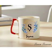 Tanem Kırmızı Kulp - Lüks Kupa Kahve Çay Fincanı Hediye Kupa Ofis ve Ev Için Dekoratif Şık Bardak