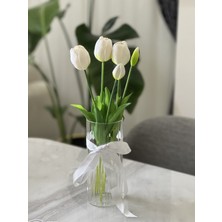 Aslan Express Yapay Lale Premium Islak Dokulu - Beyaz - Tek Demet 5 Kafa - 42 cm