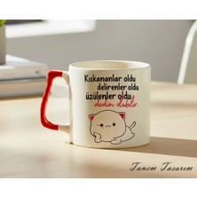 Tanem Kırmızı Kulp - Lüks Kupa Kahve Çay Fincanı Hediye Kupa Ofis ve Ev Için Dekoratif Şık Bardak