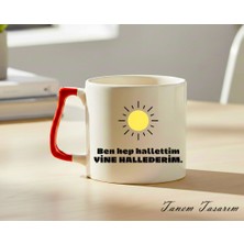 Tanem Kırmızı Kulp - Lüks Kupa Kahve Çay Fincanı Hediye Kupa Ofis ve Ev Için Dekoratif Şık Bardak