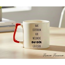 Tanem Kırmızı Kulp - Lüks Kupa Kahve Çay Fincanı Hediye Kupa Ofis ve Ev Için Dekoratif Şık Bardak