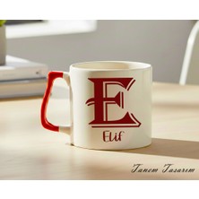 Tanem Kırmızı Kulp - Lüks Kupa Kahve Çay Fincanı Hediye Kupa Ofis ve Ev Için Dekoratif Şık Bardak