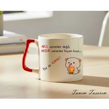 Tanem Kırmızı Kulp - Lüks Kupa Kahve Çay Fincanı Hediye Kupa Ofis ve Ev Için Dekoratif Şık Bardak