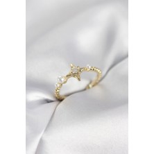 Eco Lounge Minimal Kutup Yıldızı Model Zirkon Taşlı Gold Renk Kadın Yüzük