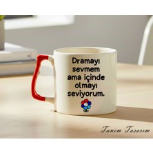 Tanem Kırmızı Kulp - Lüks Kupa Kahve Çay Fincanı Hediye Kupa Ofis ve Ev Için Dekoratif Şık Bardak