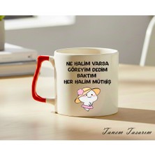 Tanem Kırmızı Kulp - Lüks Kupa Kahve Çay Fincanı Hediye Kupa Ofis ve Ev Için Dekoratif Şık Bardak