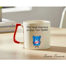 Tanem Kırmızı Kulp - Lüks Kupa Kahve Çay Fincanı Hediye Kupa Ofis ve Ev Için Dekoratif Şık Bardak