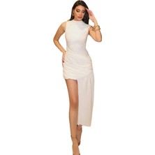 Kechi Woman Dalgıç Kumaş Drapeli Kolsuz Elbise