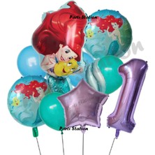 Parti Station Deniz Kızı Ariel 1 Yaş Mor Renk Balon Set Little Mermaid Balloon Set Deniz Kızı Ariel Doğum Günü Set