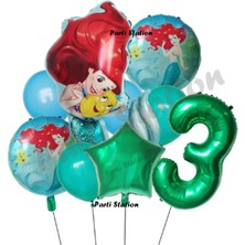 Parti Station Deniz Kızı Ariel 3 Yaş Yeşil Renk Balon Set Little Mermaid Balloon Deniz Kızı Ariel Doğum Günü Set