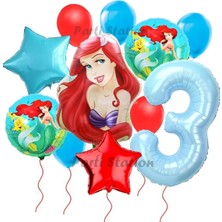 Parti Station Disney Prensesi Deniz Kızı Prenses Ariel Konsept 3 Yaş Doğum Günü Balon Set Aquaman Ariel Balon Set