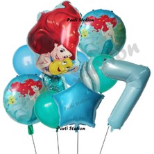 Parti Station Deniz Kızı Ariel 7 Yaş Mavi Renk Balon Set Little Mermaid Balloon Deniz Kızı Ariel Doğum Günü Seti