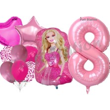 Parti Station Barbi 8 Yaş Balon Seti Barbi Konsept Parti Barbi Pembe Doğum Günü Balon Seti