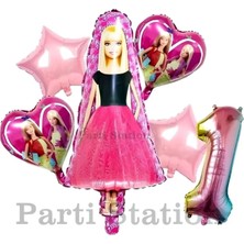 Parti Station Barbie 1 Yaş Balon Set Barbie Konsept Doğum Günü Folyo Balon Set