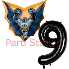 Parti Station Batman 1 Yaş Siyah Rakam Balon Set Yarasa Adam Batman Doğum Günü Parti Balon Set