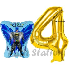 Parti Station Batman Konsept 4 Yaş Balon Set Batman Yarasa ve Gold Rakam Balon Doğum Günü Balon Set