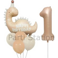 Parti Station Retro Dinozor 1 Yaş Balon Set Bohem Renkler Dinozor Konsept Doğum Günü Balon Retro Balon Set