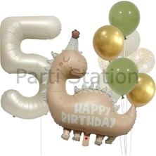 Parti Station Retro Dinozor 5 Yaş Balon Set Bohem Renkler Dinozor Tema Doğum Günü Balon Retro Balon Set