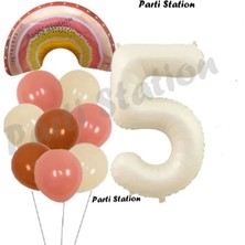 Parti Station Bohem Gökkuşağı 5 Yaş Balon Set Boho Rainbow ve Krem Rakam Balon Konsept Doğum Günü Parti Set
