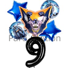 Parti Station Batman 9 Yaş Rakam Yıldız Balon Set Yarasa Adam Batman Doğum Günü Balon Set