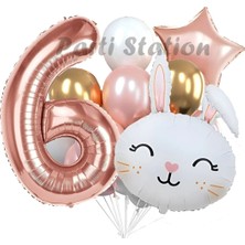 Parti Station Tavşan Bunny Konsept 6 Yaş Balon Set Easter Sevimli Tavşan Woodland Doğum Günü Parti Balon Buketi